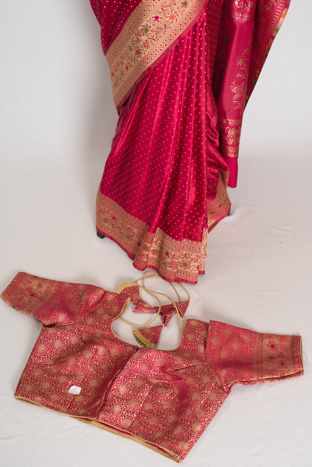 Rosy | Rose Pink Semi Mashru Banarasi Saree | Pre-Stitched Size 40 Blouse