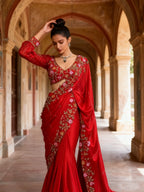 Customised Middle Eastern Wedding Dresses 2025 Red Floral Embroidered Indian Saree Bridal Evening Gowns