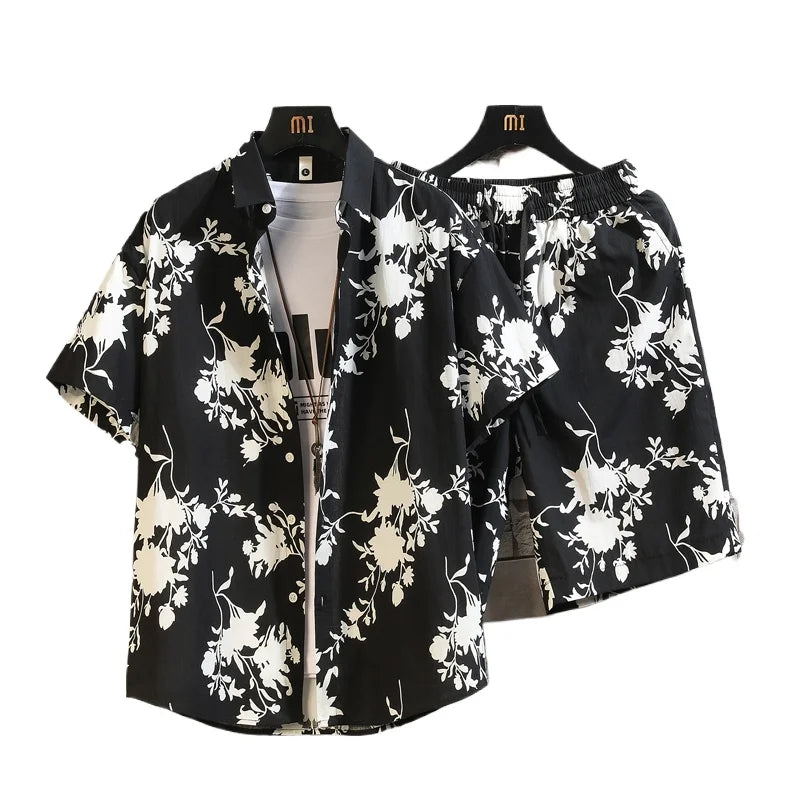 Men'ssummer Tropicalprinted Short Sleeved Shirt and Shorts Setcasual and Fashionablesuitable for Beach Vacationsand Dailyoutings