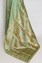 Vibha | Pastel Sea Green Handwoven Minakari Swarnachari Saree | 40 Size Blouse