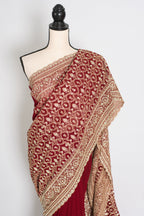 Mohey | Maroon and Gold Georgette Bridal Saree | Elegant Royal Festive Wear