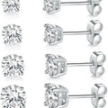 18K White Gold Plated round Cubic Zirconia Stud Earrings Pack, 6 Pairs