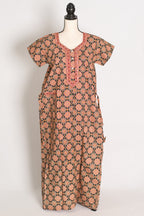 Pure Cotton Black Kalamkari Printed Long Nighty in Regular Size