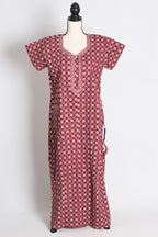 Printed Maroon Pure Cotton Nightwear in Regular Size