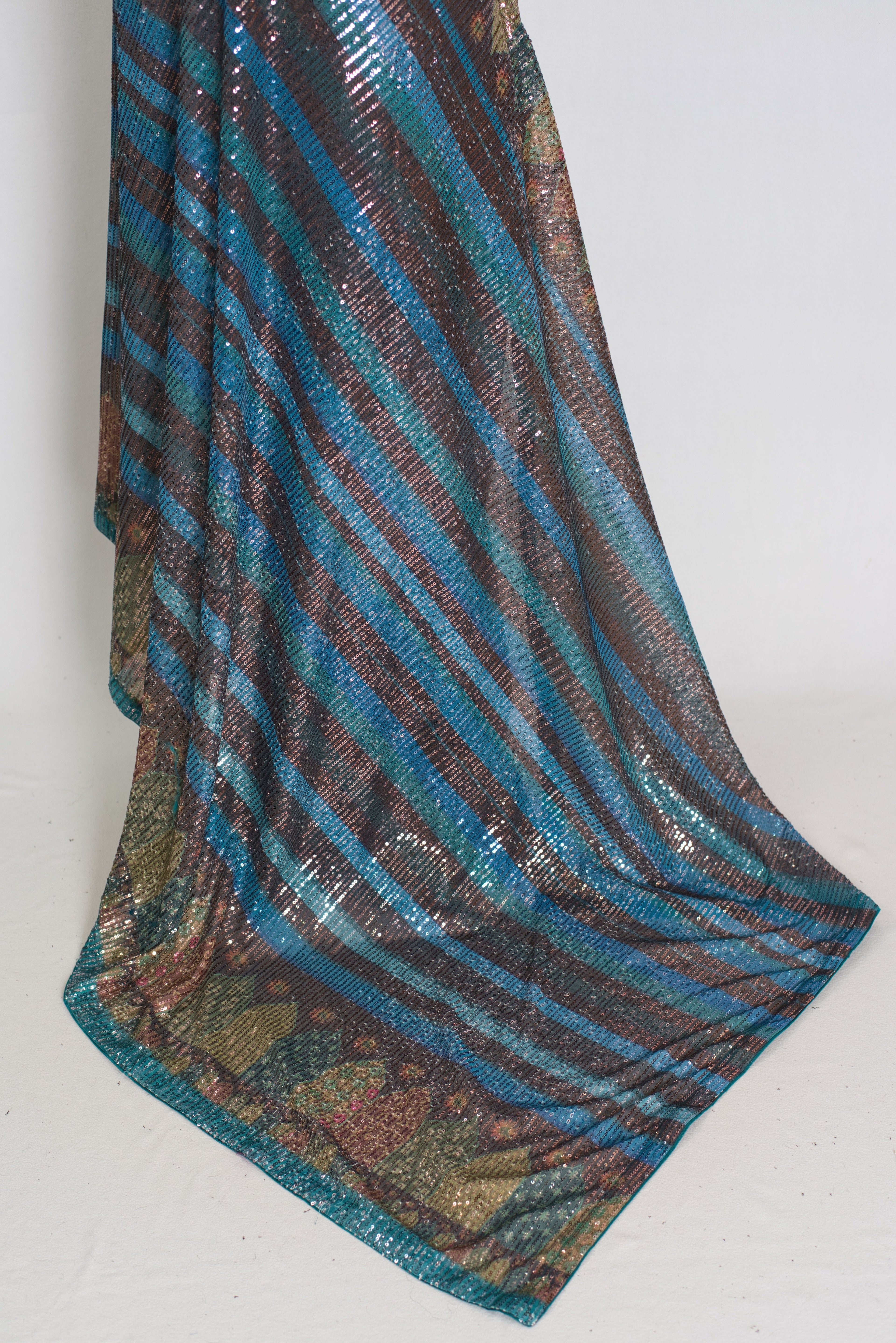 Eva | Metallic Blue & Multi-Tone Sequin Saree | Perfect Cocktail Wear