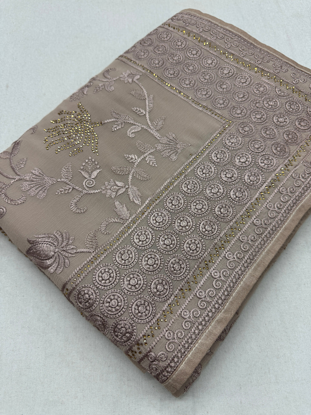Ruma | Pastel Brown Georgette Partywear Saree | Trending Bollywood Design