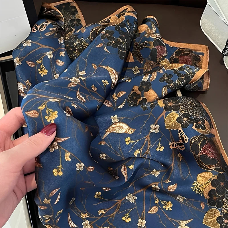 2024 Silk Scarf Scarftop Headwraps For Women Vintage Four Seasons Hair Scarve 110x110cm Hijab Foulard Bandana Femme Headscarf