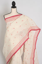 Jamini | Traditional White & Red Bengal Cotton Jamdani Saree