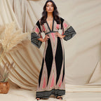 Deep V Neck Indian Print Dress Plus Size Women's