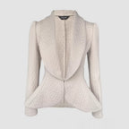 Womens Knitted Jacquard Lapel Fitted Waist Long Sleeve Coat