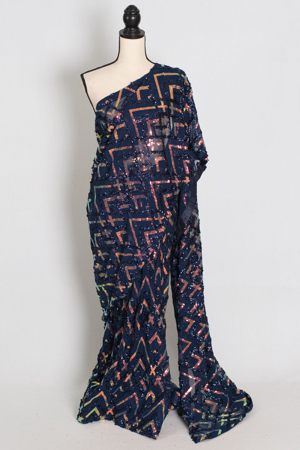 Elli | Navy Blue Soft Net Designer Sequin Saree | Glamorous Cocktail Partywear