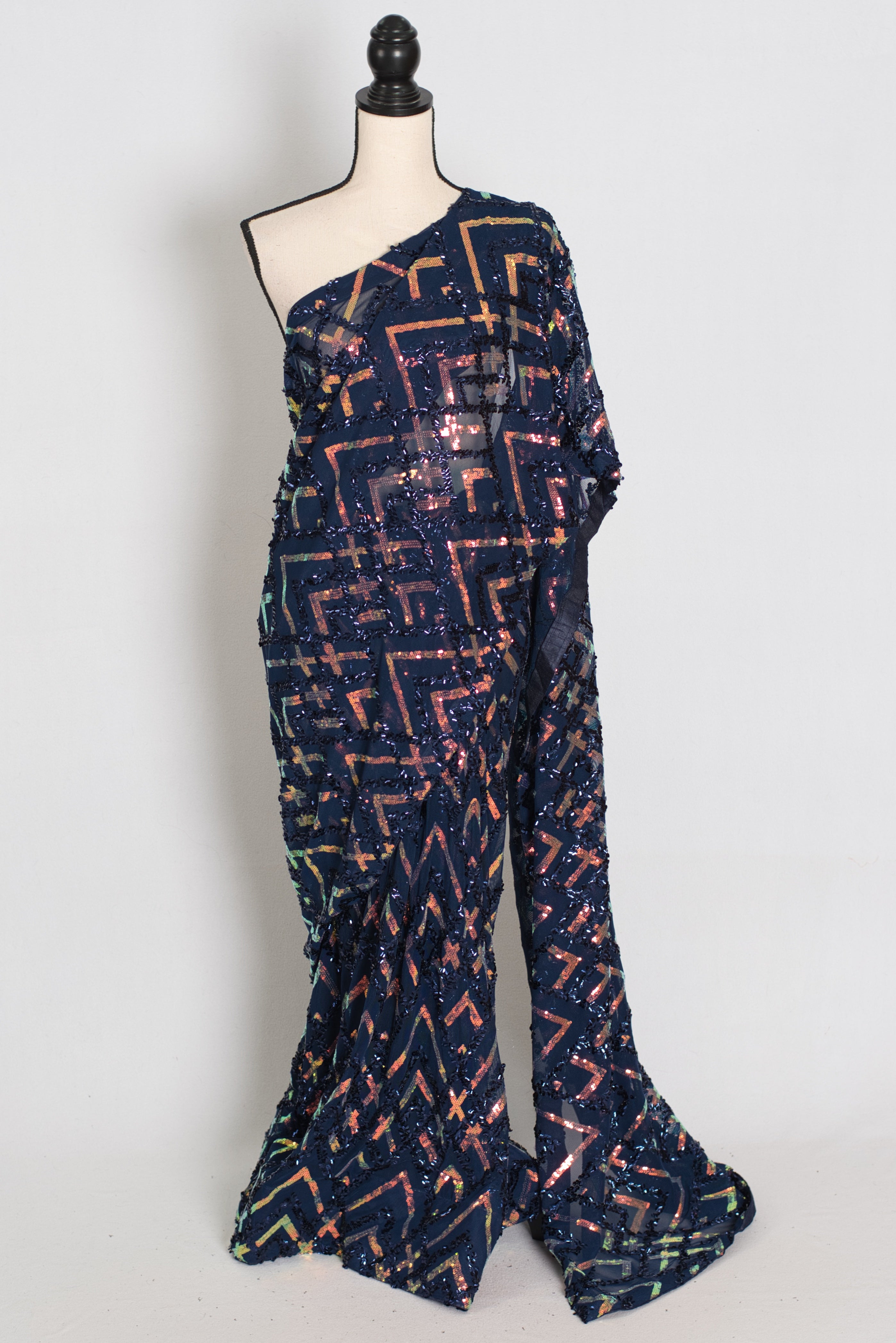 Elli | Navy Blue Soft Net Designer Sequin Saree | Glamorous Cocktail Partywear