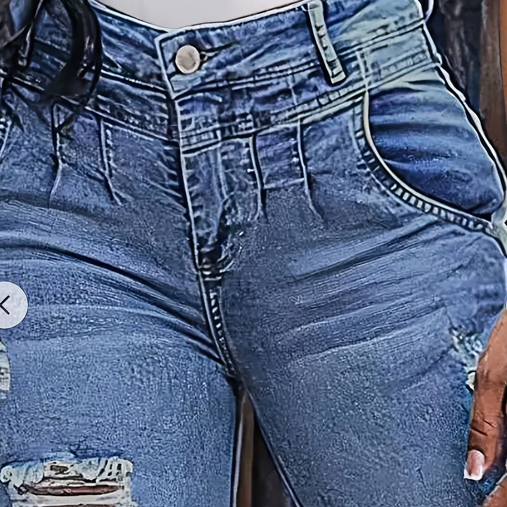 Women's Plus Size Ripped Denim Shorts High Stretch