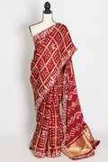 Roshni | Maroon Gharchola Gajji Silk Saree | Zardosi Gota Patti Hand Embroidery