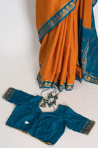 Nandini Orange and Turquoise Pure Mysore Silk Crepe Saree with 36 Size Blouse