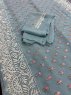 Grace | Sky Blue Georgette Partywear Saree | Pastel Floral Booti Embroidery