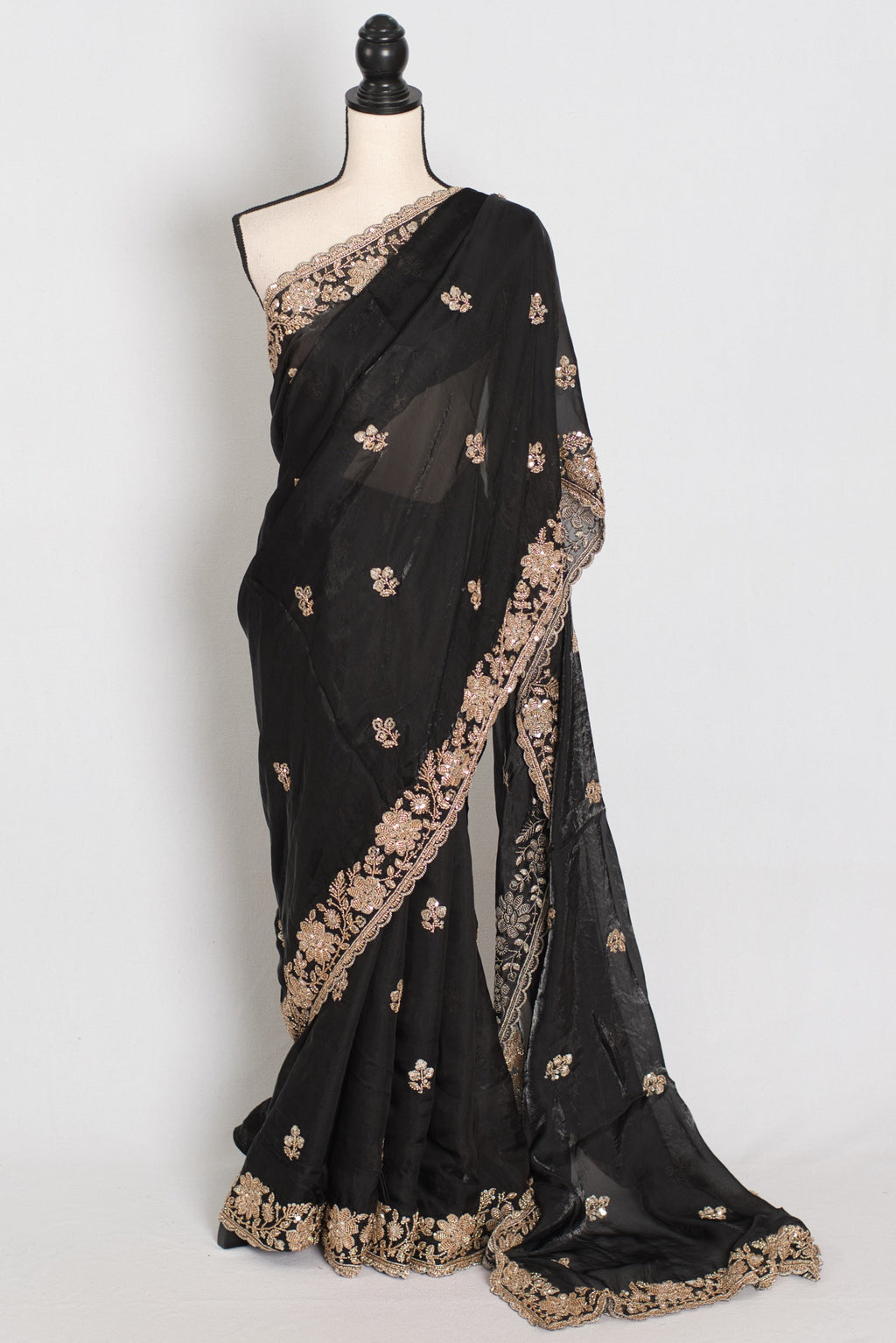 Aanya | Black Tissue Saree | Pre-Stitched Size 34 Blouse (Adjustable to 36/38)