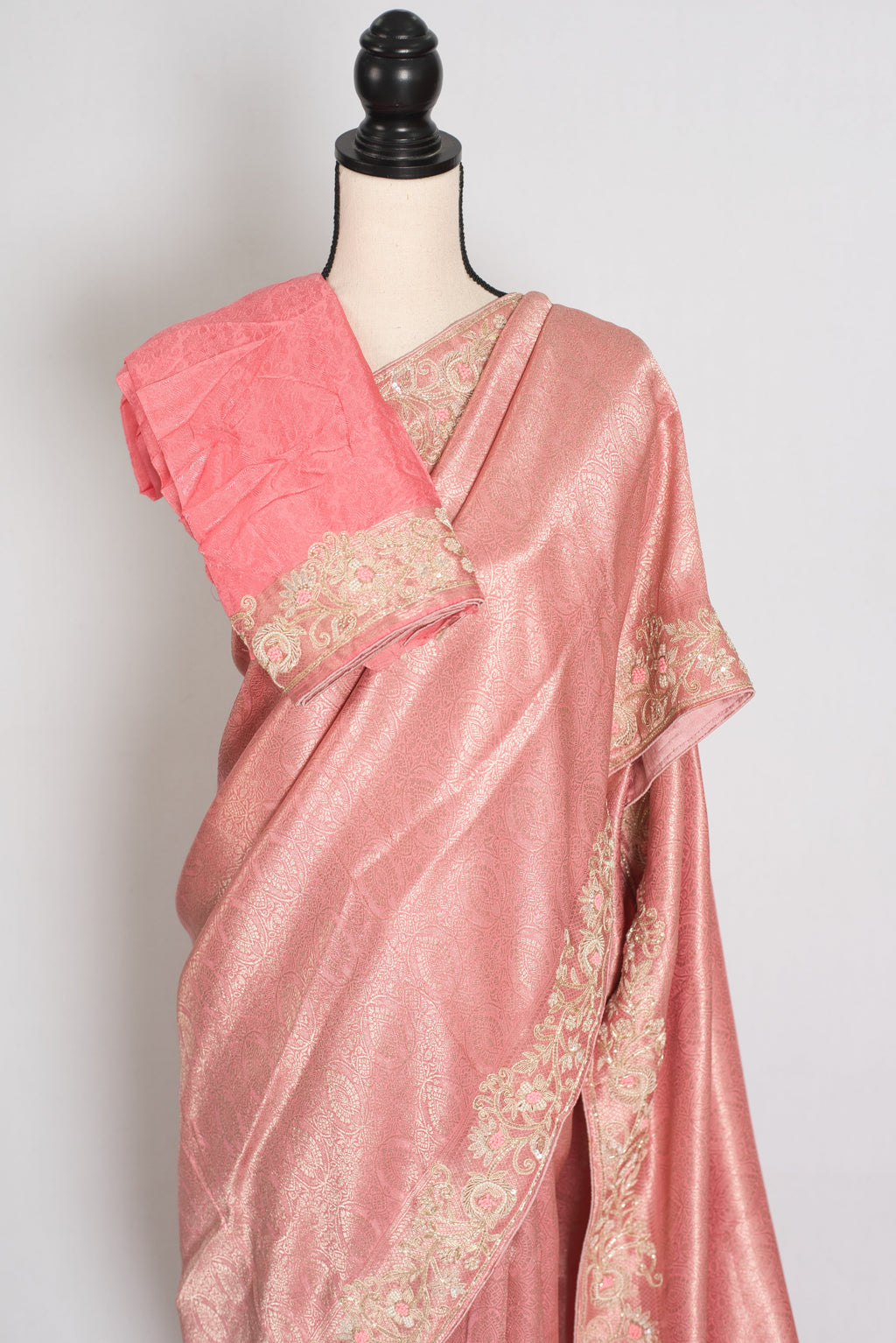 Navya | Baby Pink Semi Brocade Silk Hand Embroidery Saree | Pastel Collection