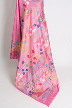 Amira : Pink Blended Silk Saree with Hand Embroidery Lambani Work Saree