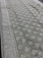 Medha | Sage Green Georgette Cocktail Saree | Elegant Pastel Floral Bootis