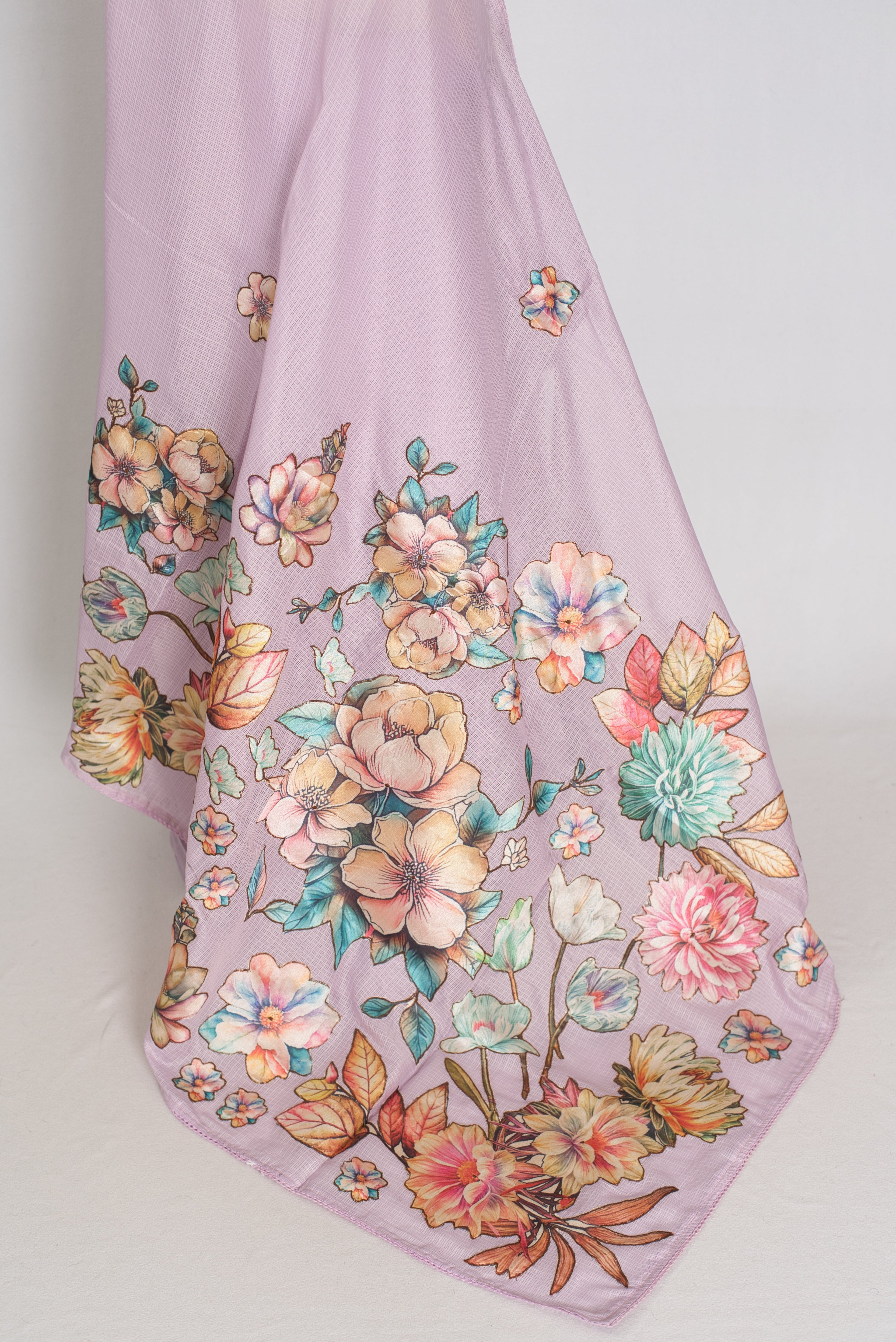 Mouli | Lavender Semi Silk Kota Saree with Designer Floral Applique Work