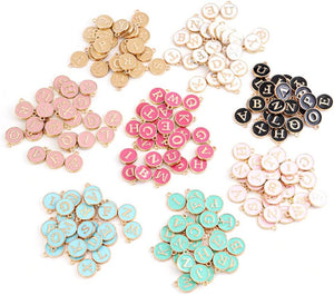 104 Pack Alphatbet Enamel Charms A-Z Letter Initial Double Side Beaded Pendants