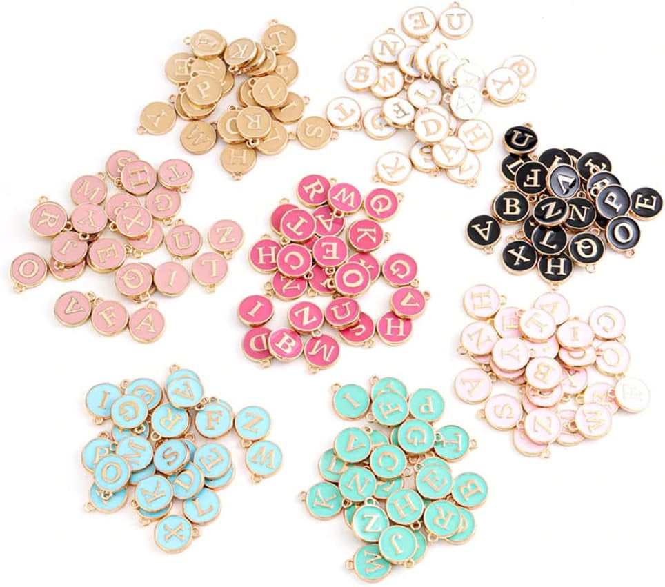 104 Pack Alphatbet Enamel Charms A-Z Letter Initial Double Side Beaded Pendants