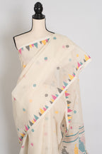 Meera | Off-White Pure Cotton Handwoven Jamdani Saree