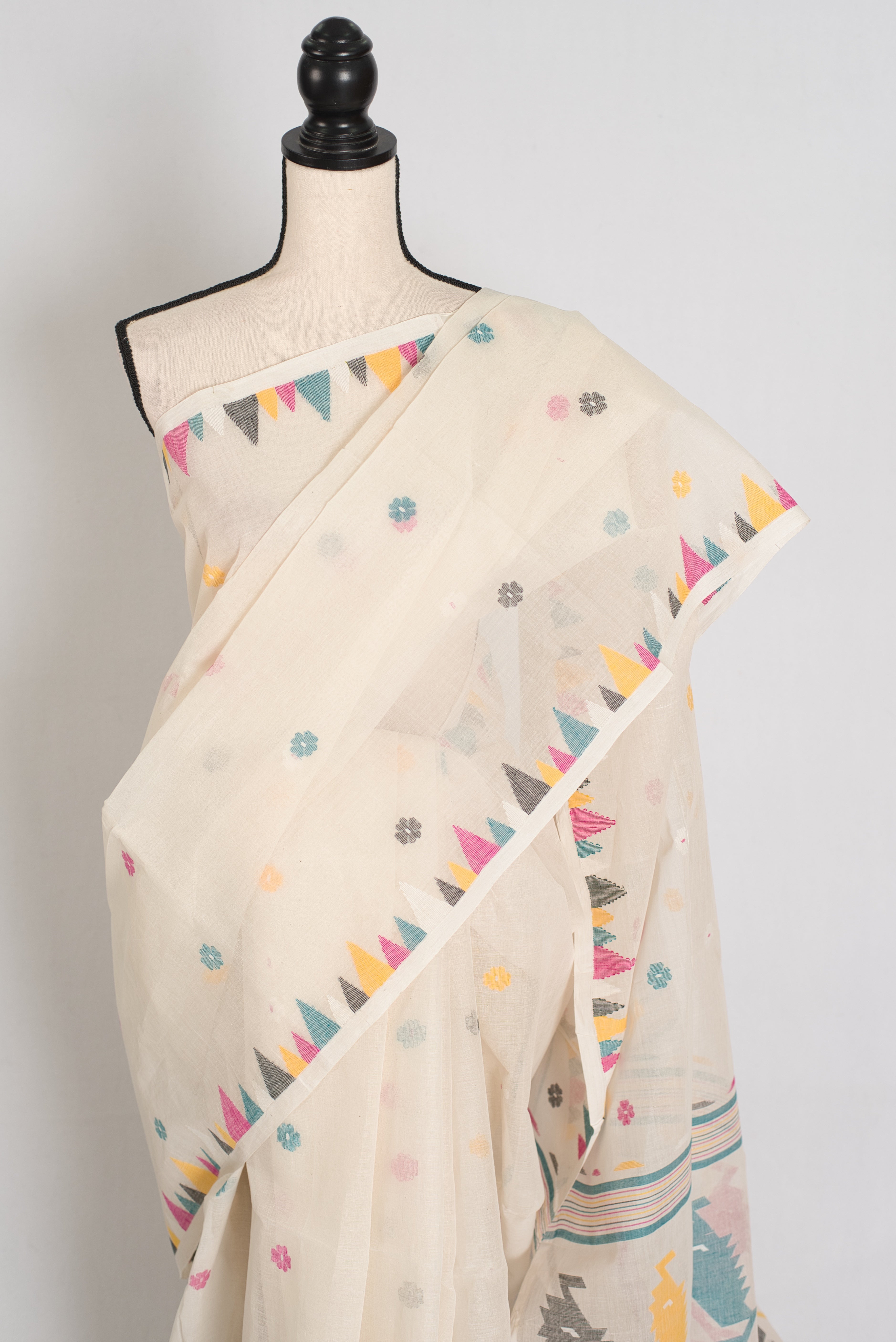 Meera | Off-White Pure Cotton Handwoven Jamdani Saree