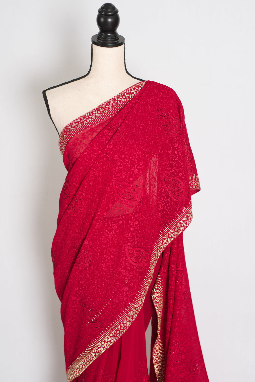 Reeva | Rosy Pink Georgette Kashmiri Embroidery Saree| Cocktail Partywear