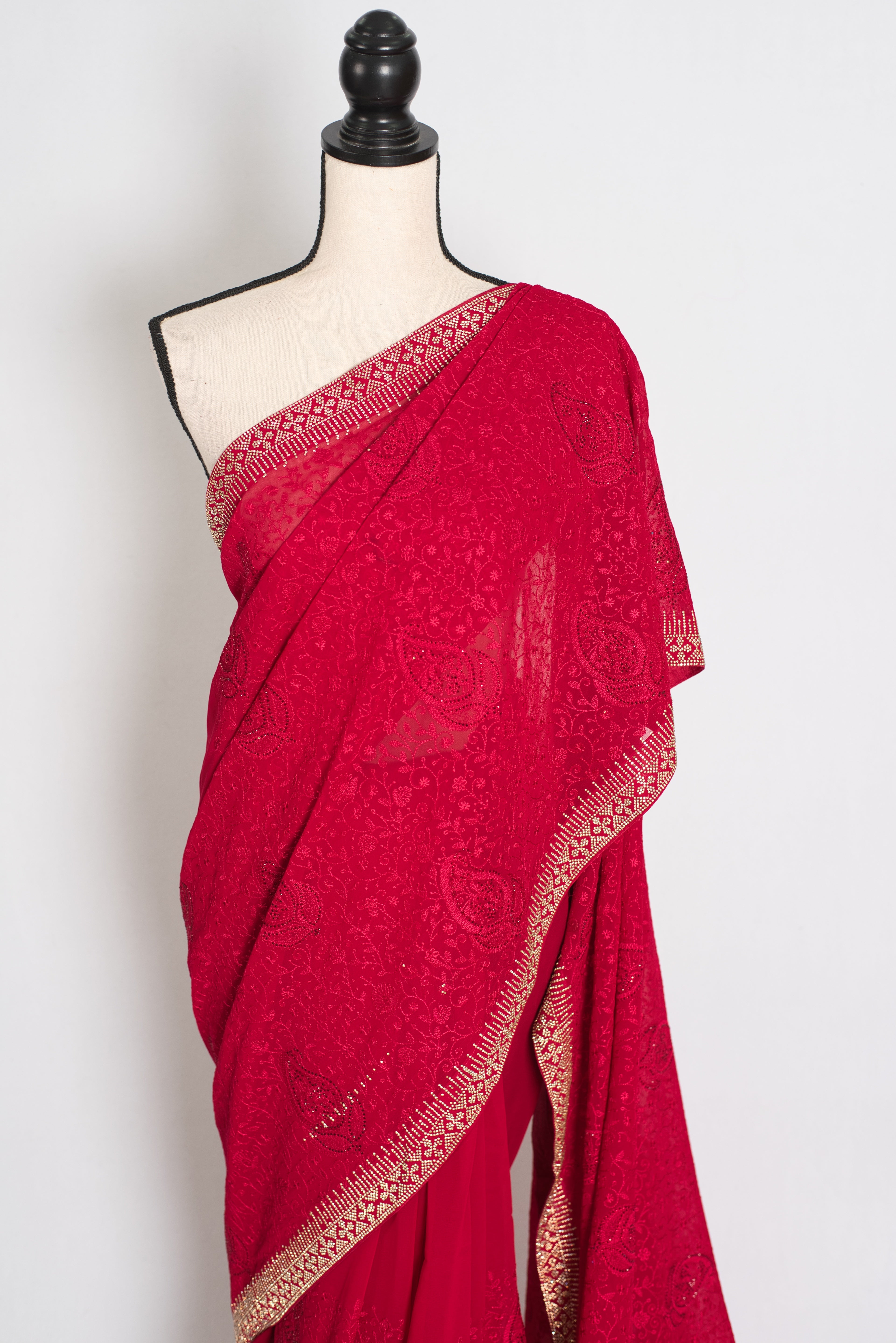 Reeva | Rosy Pink Georgette Kashmiri Embroidery Saree| Cocktail Partywear