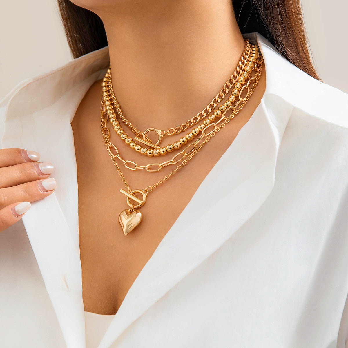 Ladies' Versatile Geometric OT Buckle Short Heart-shaped Necklace