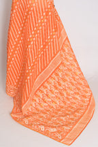 Sia : Festive Orange and White Blended Cotton Jamdani Saree with Hand Embroidery