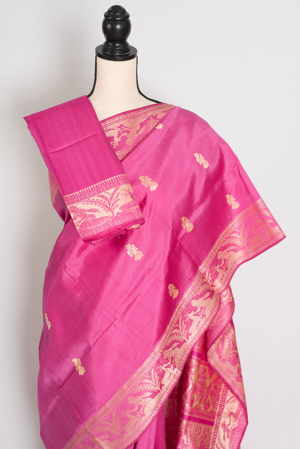 Swarna | Pink and Cream Handwoven Bishnupuri Baluchari Silk Saree