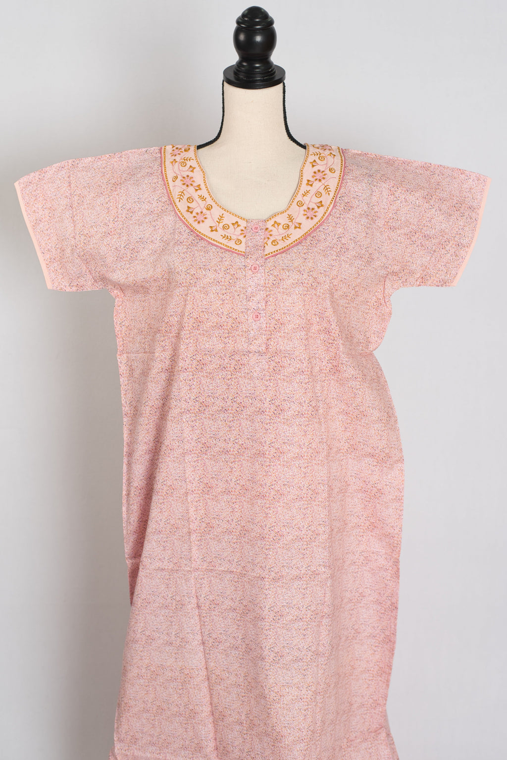 Printed Peach Cotton Nighty in Regular Size for Women