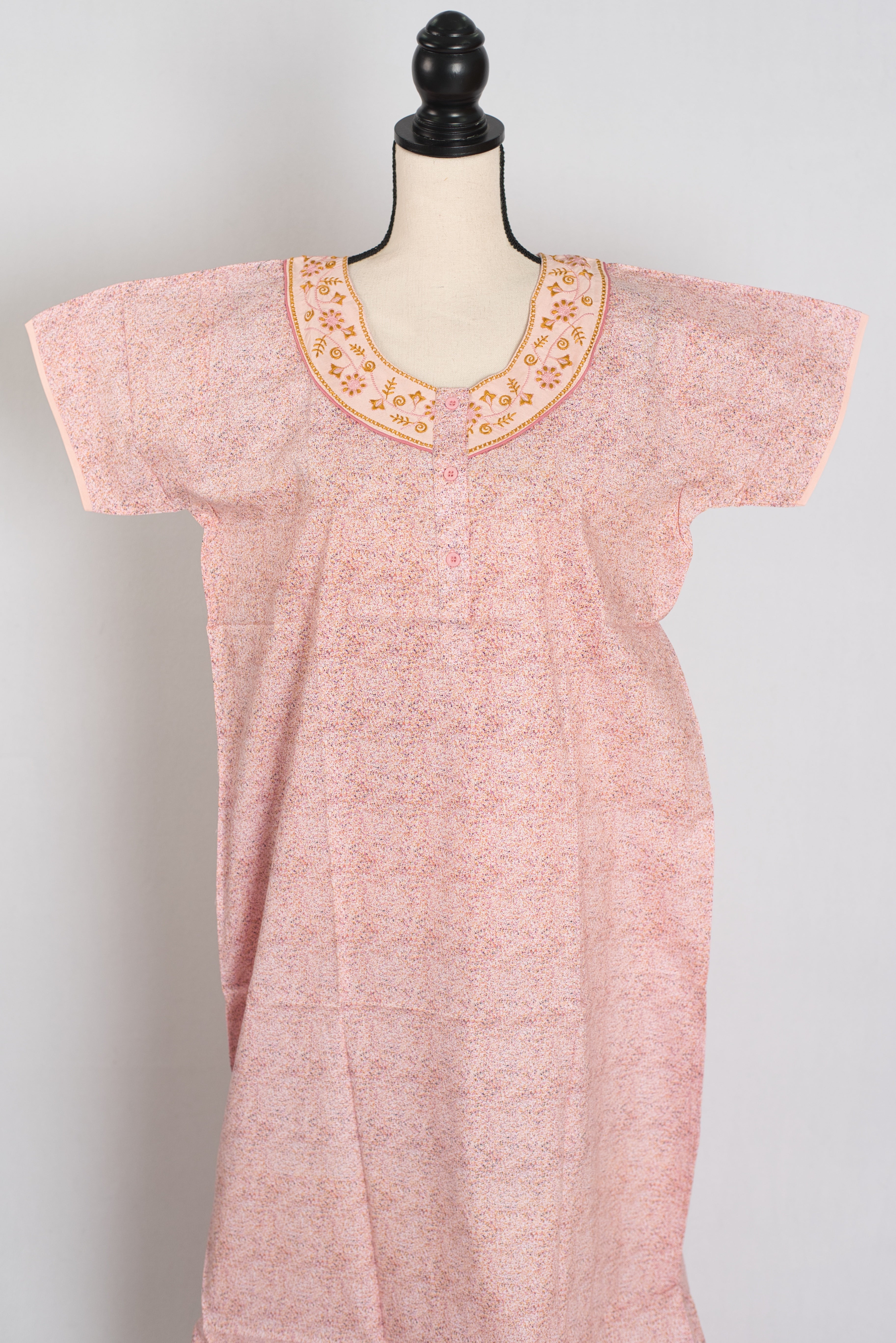 Printed Peach Cotton Nighty in Regular Size for Women