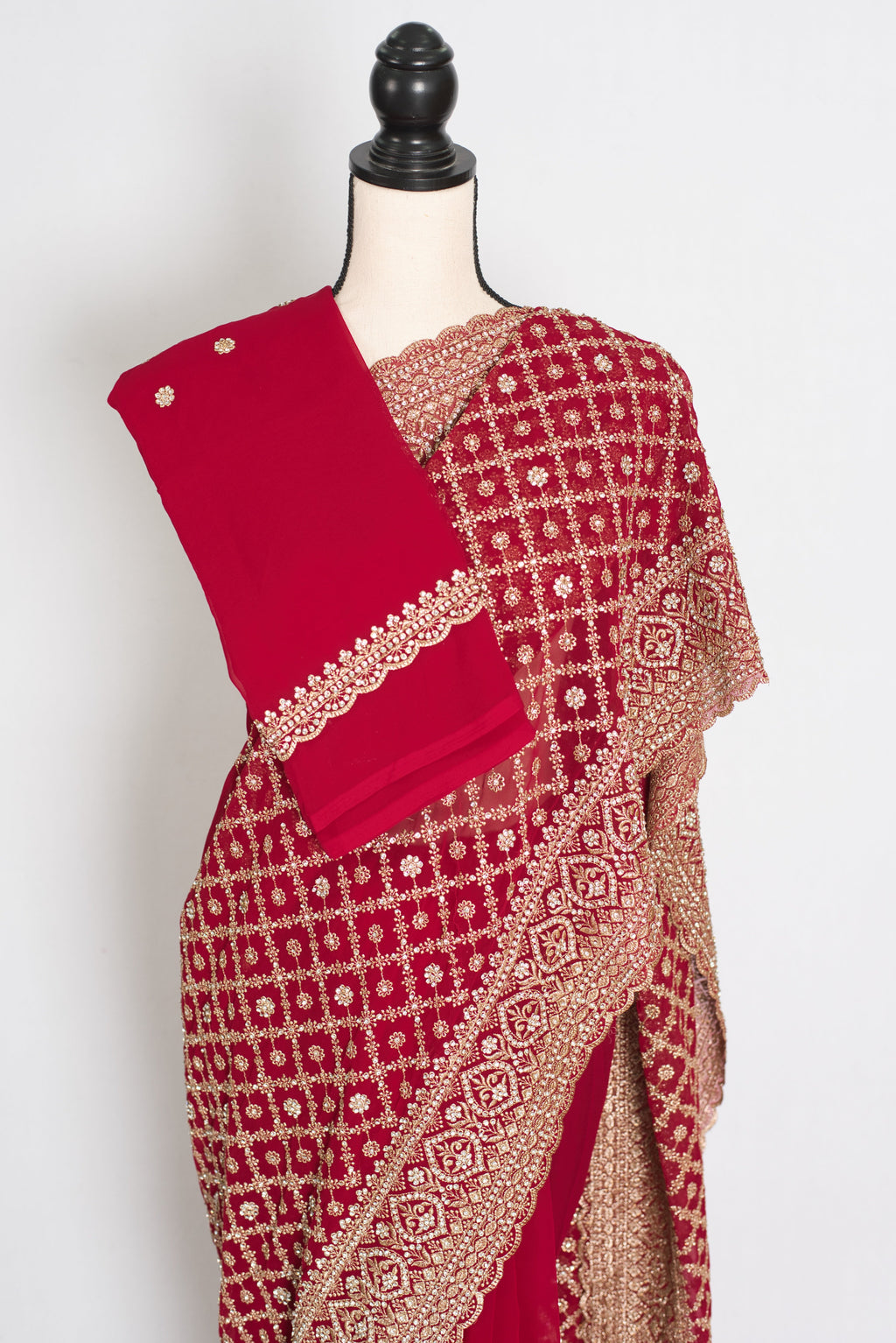 Heema | Dark Red Georgette Bridal Saree | Royal Festive & Wedding Wear