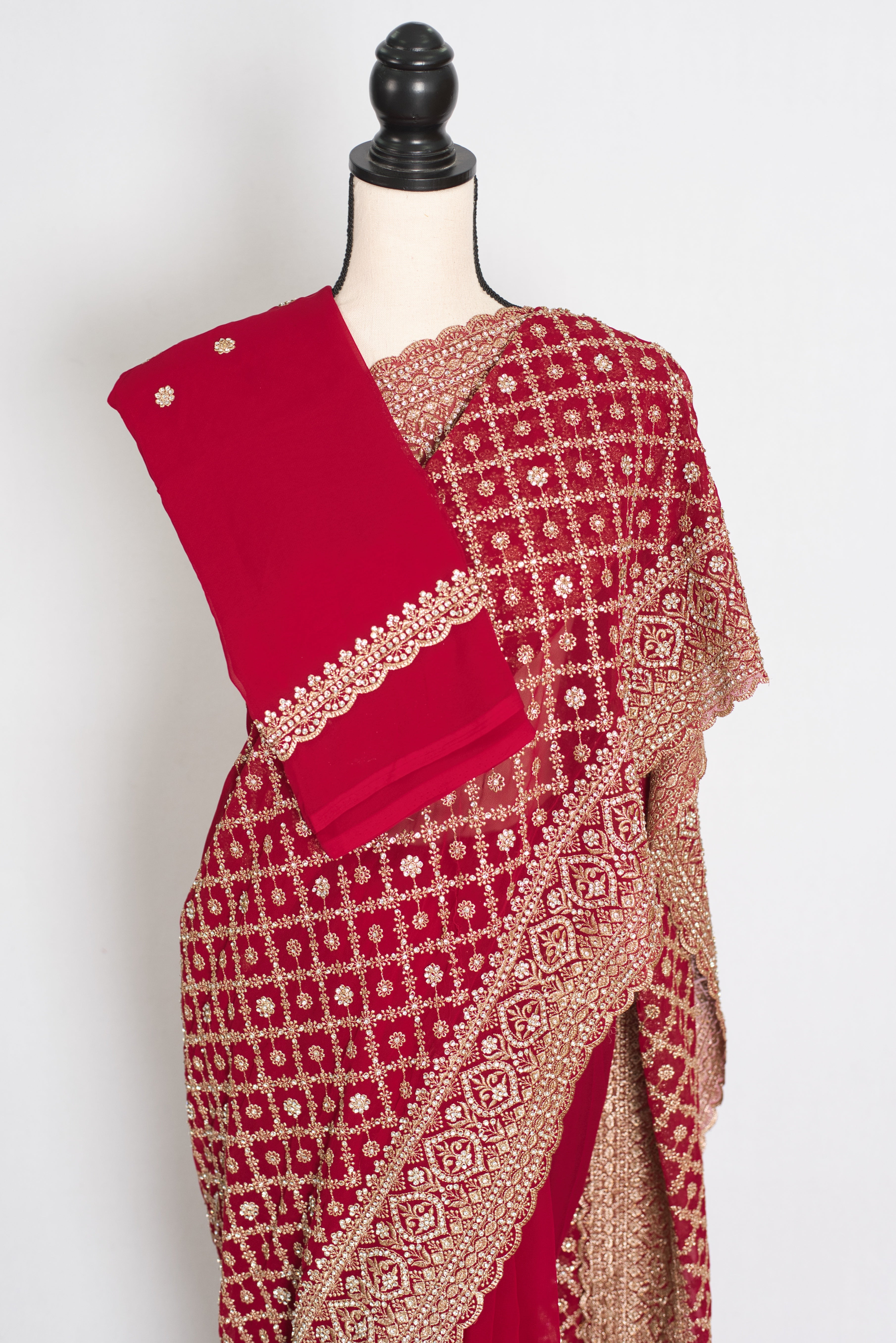 Heema | Dark Red Georgette Bridal Saree | Royal Festive & Wedding Wear