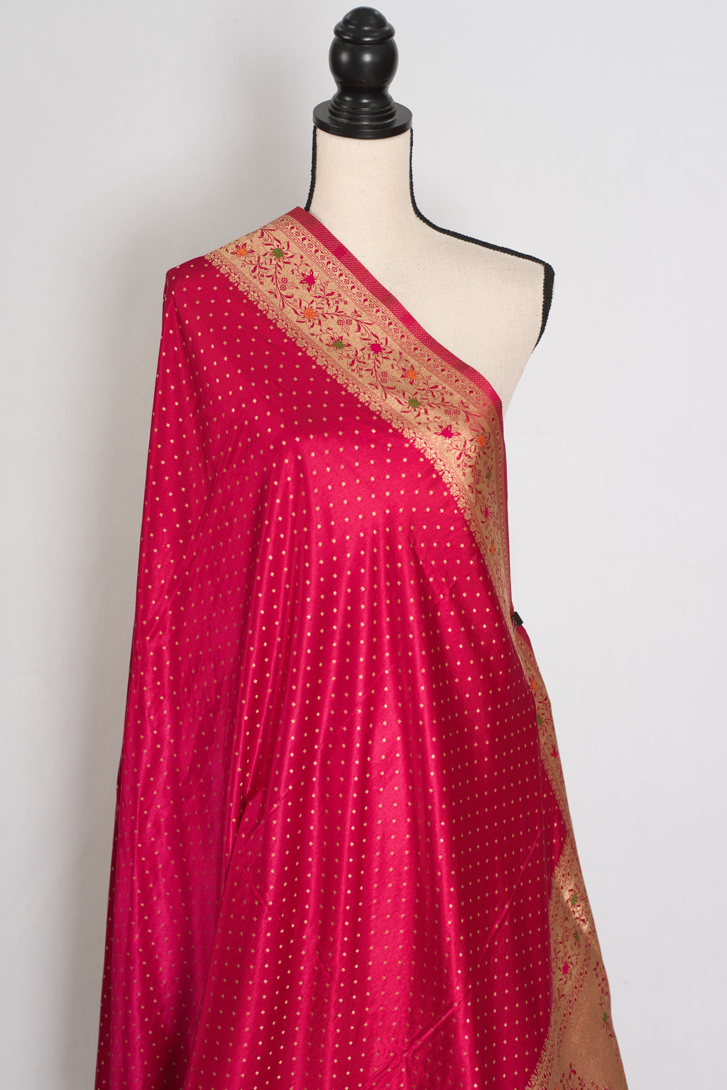 Rosy | Rose Pink Semi Mashru Banarasi Saree | Pre-Stitched Size 40 Blouse