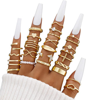 25 Pcs Gold Stackable Ring Set for Women, Chunky Knuckle Finger Midi Rings, Silver Simple Stacking Cute Rings Pack Trendy Stuff Jewelry Gift