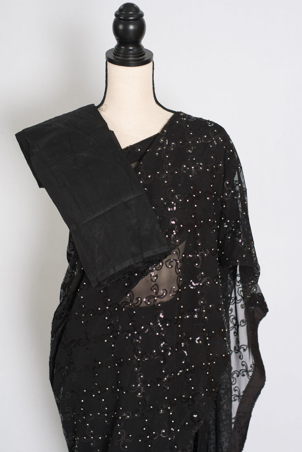 Kajaal | Black Soft Net Fitted Cocktail Saree| Sequins & Stone Embellishments