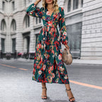 Womens Long-Sleeve Printed Dress In European And American Style