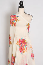 Liza : Cream and Red Floral Printed Chiffon Georgette Saree