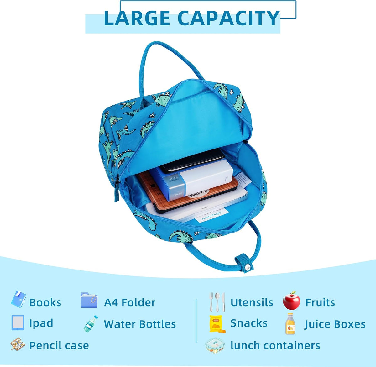 Toddler Backpack with Lunch Bag Box Set for Preschool Kindergarten Boys Girls Kids Small Backpacks School Bookbag for Elementary Primary(Blue Dinosaur)