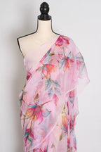 Lia : Pink Floral Printed Chiffon Saree – Budget-Friendly Summer Drape
