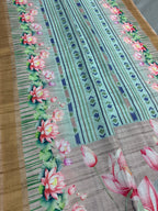 Soma | Sea Green & Earthy Brown Ikkat Fusion Semi Tussar Saree