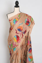 Malati: Silk Mark Certified Hand Embroidery Kantha Silk Saree in Brown
