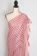 Afrin | Pink Soft Net Sequin Saree | Linear Shimmer Stripe Patterns