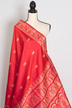 Supriya | Orange Red and Cream Handwoven Baluchari Pure Silk Saree