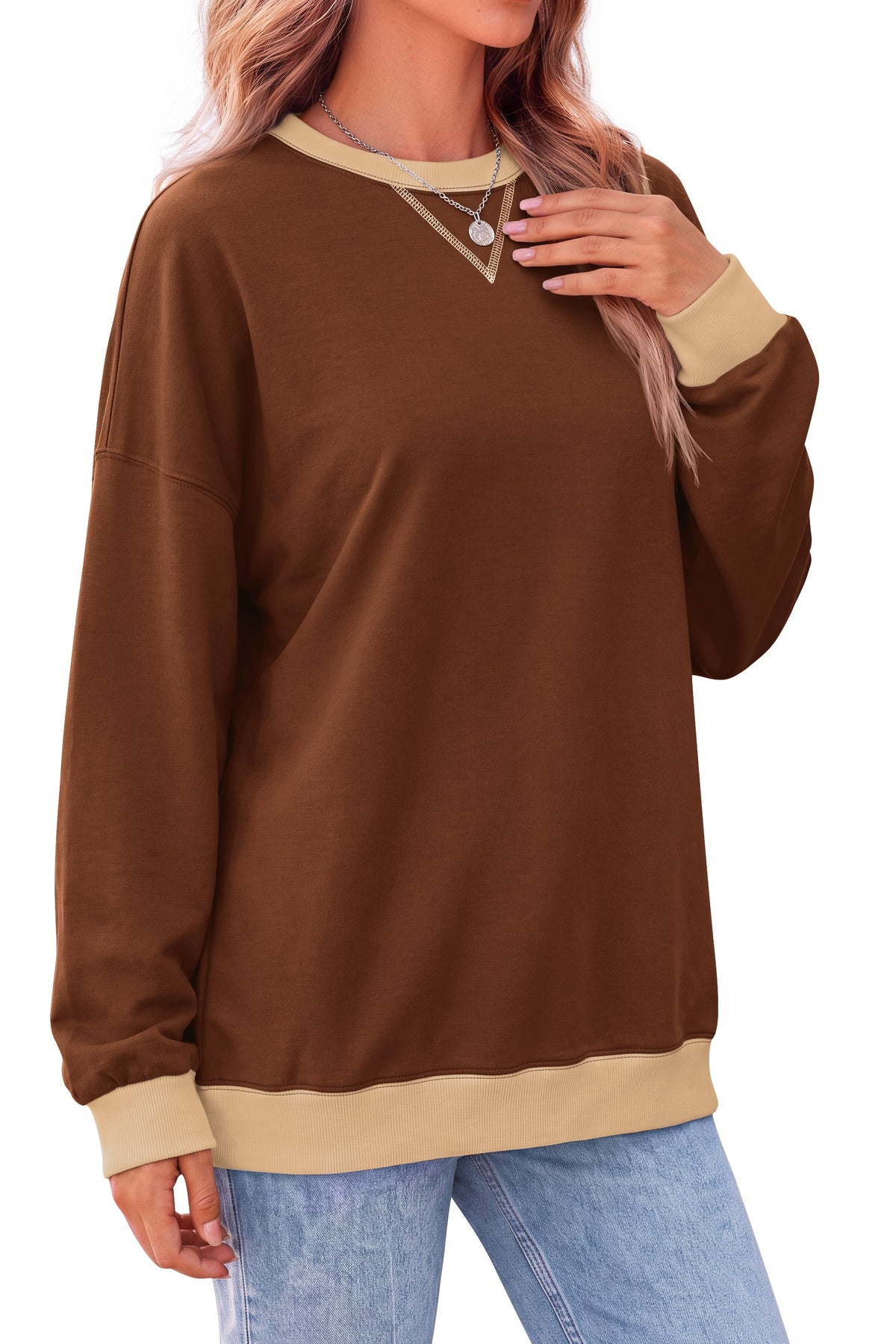 Color Block Sweatshirts for Women Crewneck Long Sleeve Oversized Pullover Tops Casual Fall Outfits